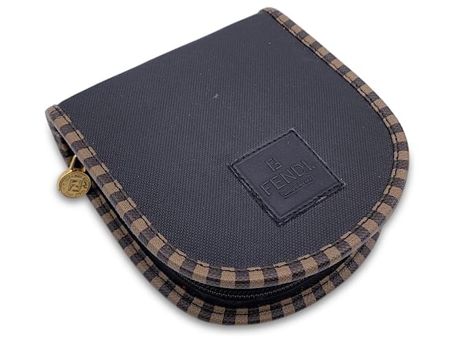 Fendi Vintage Black Canvas Pequin Shoe Shine Set Kit Zippered Pouch Cloth  ref.769869