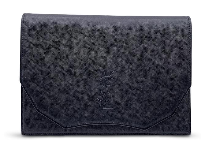Yves Saint Laurent Vintage Black Leather YSL Logo Clutch Bag Handbag  ref.769875