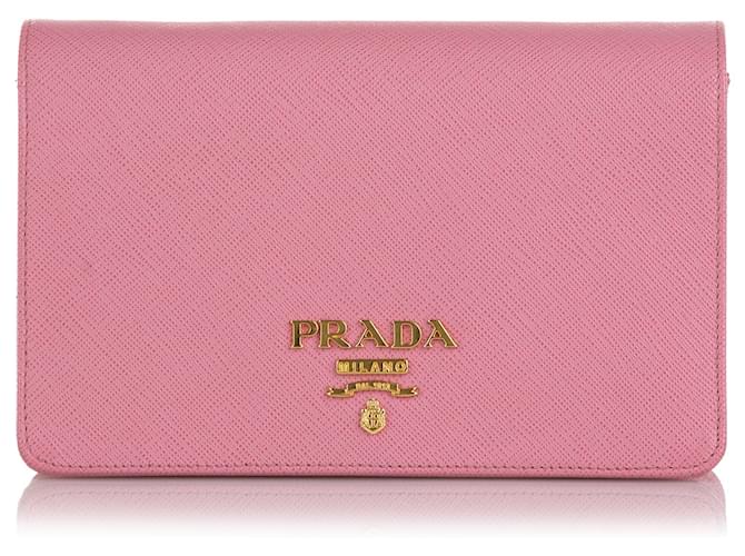 Prada Pink Saffiano Lux Wallet On Chain Leather Pony-style calfskin  ref.769916