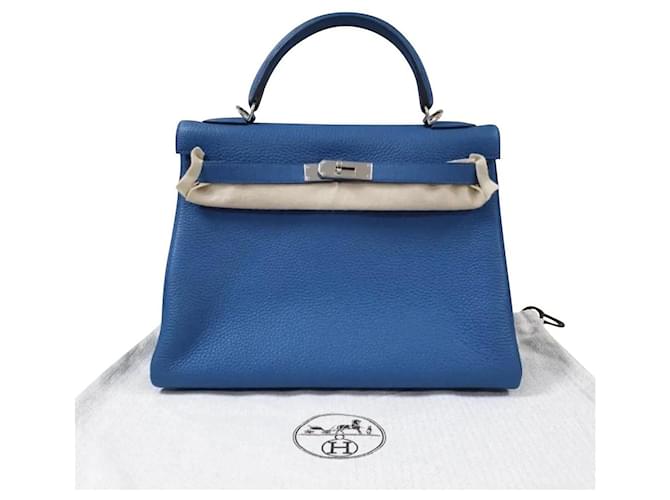 Hermès Hermes Kelly 32 Bolsa Azul Couro  ref.770047