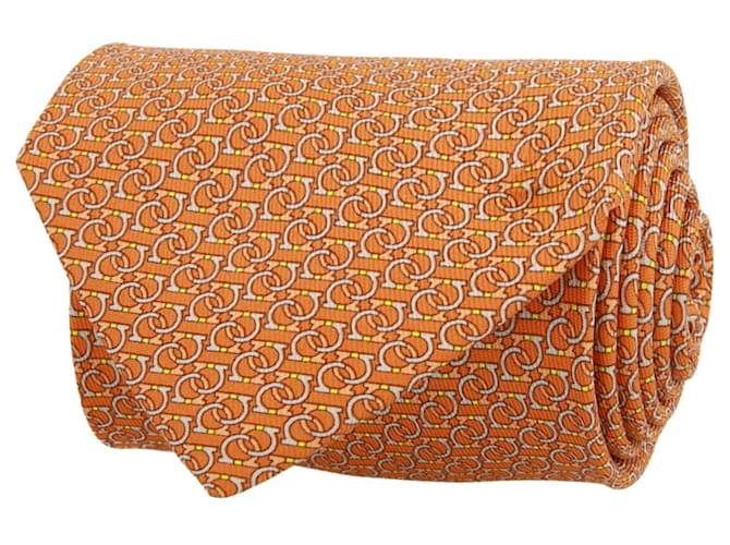 Corbata de seda con estampado de logotipo de Salvatore Ferragamo Naranja  ref.770199