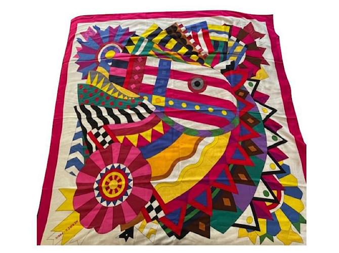 Hermès stole 140cm x 140cm Horse in Party Pink White Yellow Silk Cashmere  ref.770250