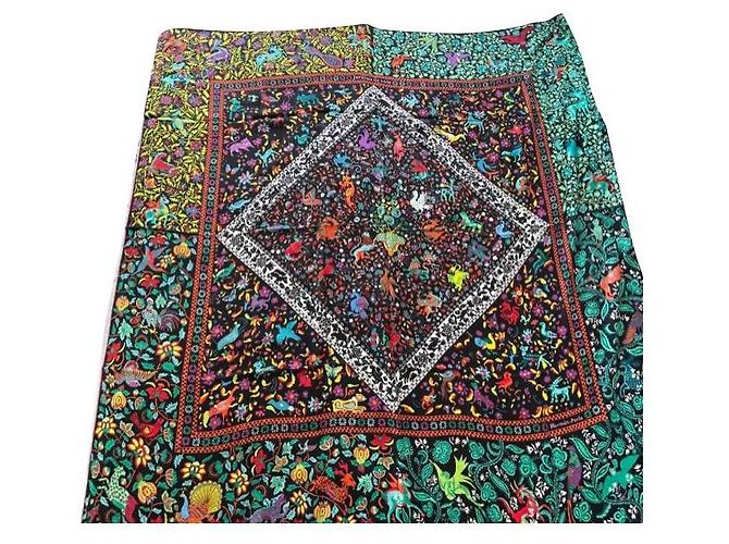 Hermès stola "giardini di seta" nera e verde, 140cm x 140 cm Nero Verde chiaro