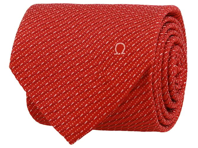 Cravate en soie à rayures brodées Salvatore Ferragamo Rouge  ref.770304