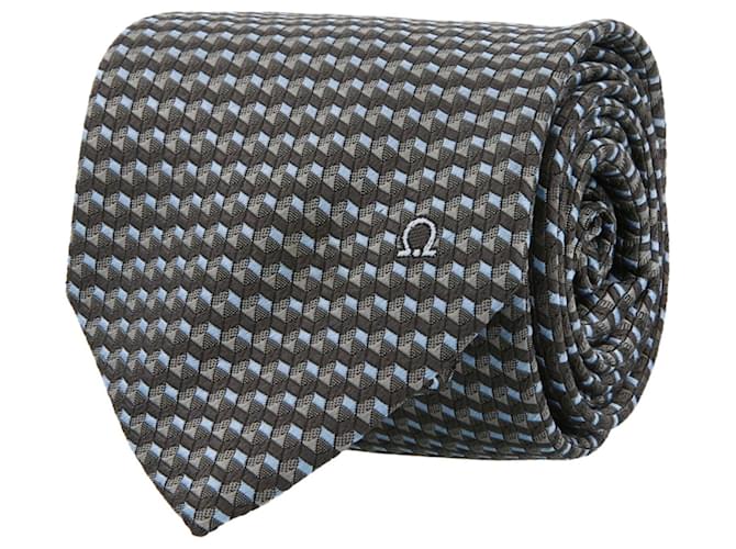 Cravate à motif géométrique brodé Salvatore Ferragamo Soie Gris  ref.770307