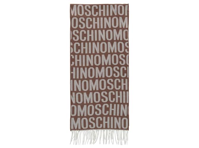 Moschino Logo Wool Fringe Scarf Brown  ref.770352