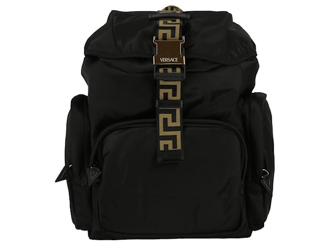 Rucksack mit Versace Logo-Riemen Schwarz Leder  ref.770368