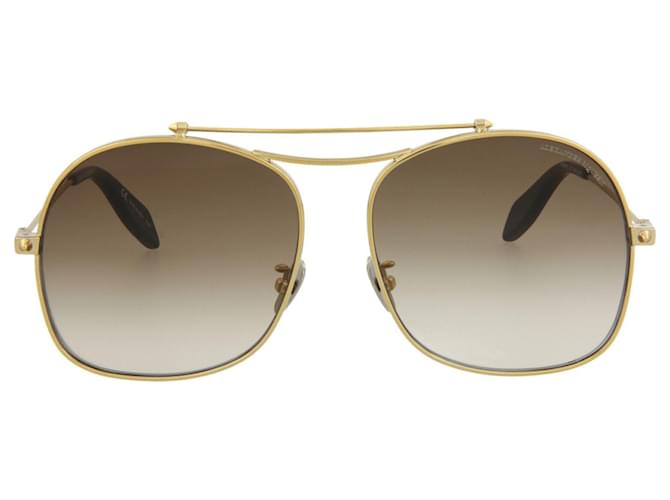 Óculos de sol aviador Alexander McQueen Dourado Metálico  ref.770407