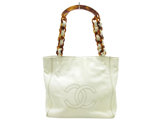 Chanel shopping White Leather  ref.770635