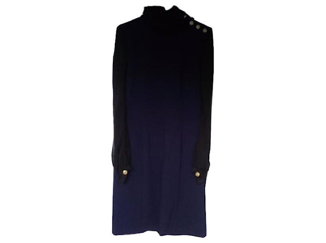 Pierre Balmain Blue dress with black chiffon sleeves Balmain Polyester Viscose Elastane  ref.770663