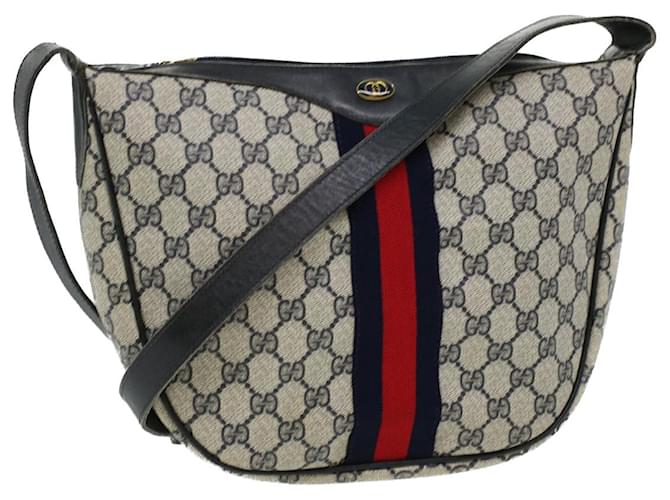 GUCCI GG Canvas Sherry Line Shoulder Bag Gray Red Navy Auth tb423 Grey Navy blue  ref.770992
