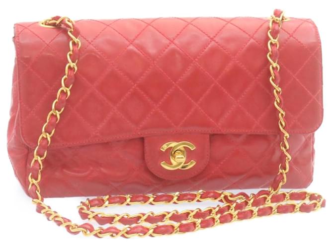 CHANEL Matelasse Chain Flap Sac à bandoulière Turn Lock Email Red Gold Auth 34702A Rouge Doré  ref.771070