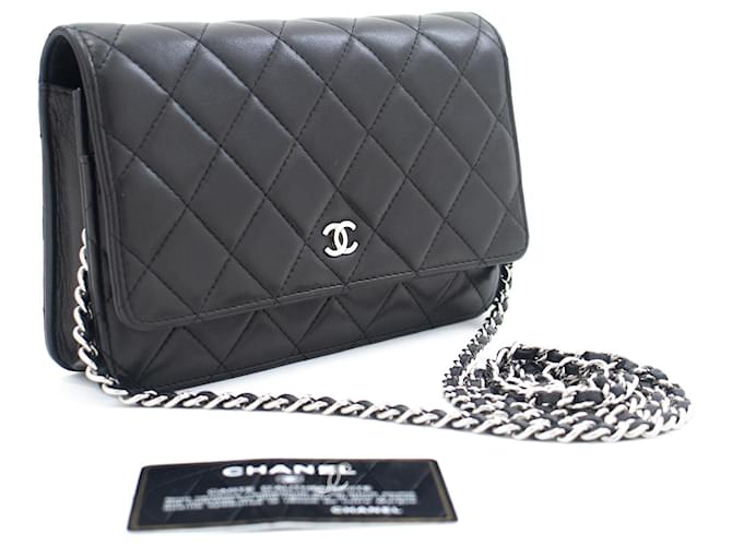 CHANEL Black Classic Wallet On Chain WOC Shoulder Bag Lambskin Leather  ref.771200