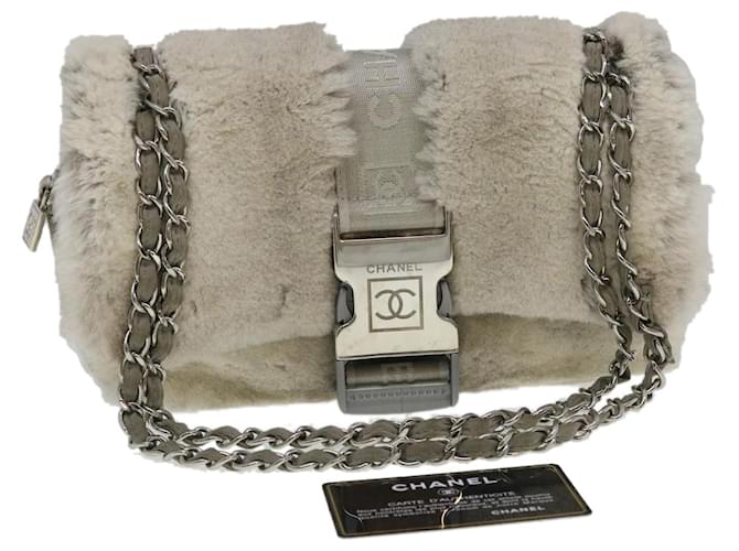 CHANEL Sports Line Chain Shoulder Bag Fur Gray CC Auth 35141a Grey  ref.771234