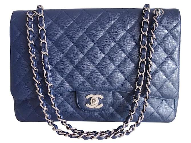 Timeless Bolsa Maxi Chanel Classic Azul Couro  ref.771421