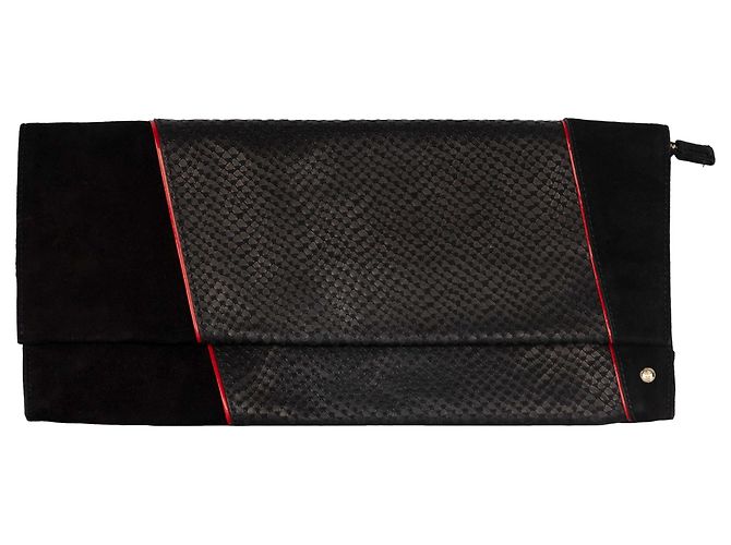 Cesare Paciotti Suede and Snakeskin Clutch Black
