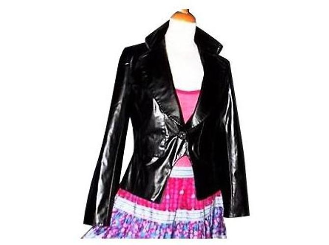 MARC JACOBS JACKE GLAM ROCK SEIDE VINYL ASPEKT LEDER TL ODER T 40 Schwarz