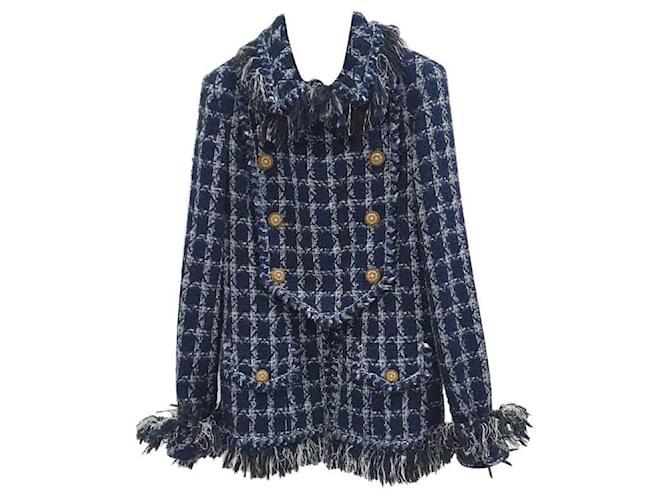 Chanel 9,6K$ Neue Paris/DALLAS Tweed-Jacke Marineblau  ref.771637