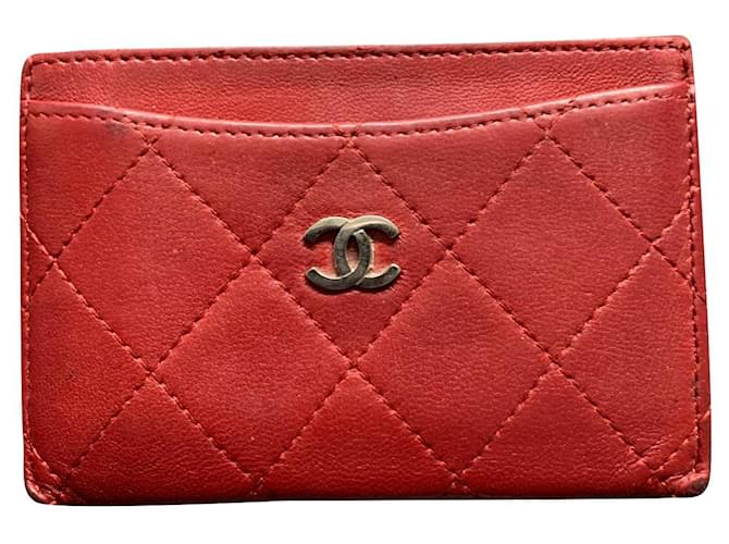 Chanel Zeitloses Classique Kartenetui Rot Leder  ref.771860