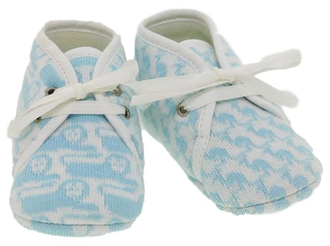 Hermès HERMES Animal Illustration Baby Shoes algodon Celeste Blanco Auth jk3027 Azul claro Algodón  ref.772055