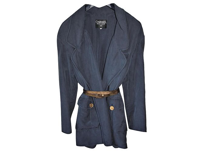 Giacca Chanel in seta blu notte Blu navy