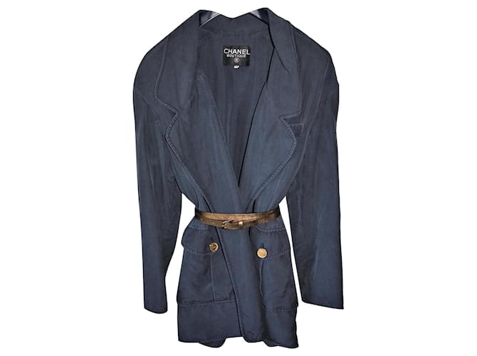 Chanel Jackets Navy blue Silk  ref.772144