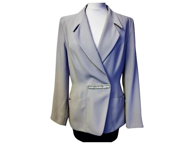 Thierry Mugler MUGLER JACKET SOFT CREPE CROSSOVER GRAPHIC SIGNED T 38/40 Beige