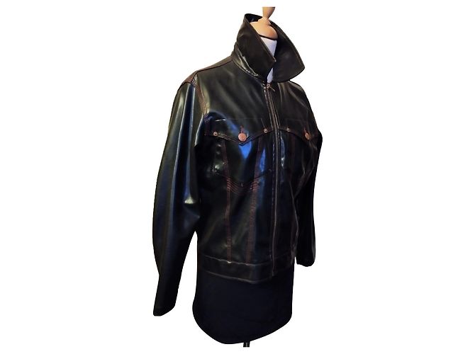 Jean Paul Gaultier GAULTIER JEAN PAUL JACKE JACKE PVC MARTINGALE ROTE NÄHTE S XL ODER T 46 Schwarz