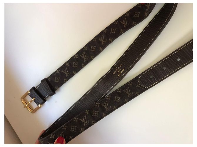 Montsouris Cintura Louis Vuitton Monogramma Marrone Pelle Fibbia Oro Marrone scuro Gold hardware