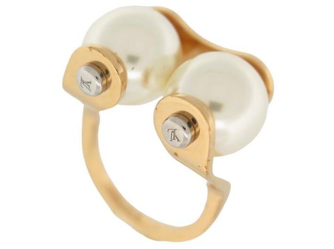 ANELLO LOUIS VUITTON LV SPEEDY PERLE M68070 T56 ANELLO DORATO IN OTTONE E PERLA D'oro