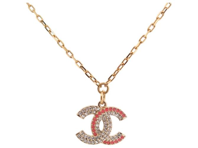 NEW CHANEL PENDANT NECKLACE LOGO CC STRASS MULTICOLOR GOLD NECKLACE Golden Metal  ref.772443