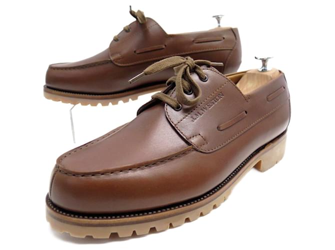 NEW JM WESTON SHOES 690 BROWN LEATHER BOATS 9E 43 43.5 LOAFERS SHOES  ref.772447