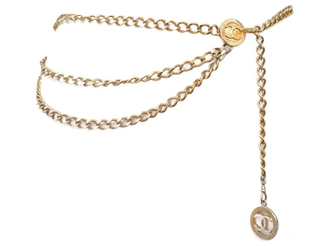 Cintura con catena Chanel vintage 3 RANGS MEDAILLON LOGO CC 65-85 CINTURA A CATENA D'oro Metallo  ref.772457