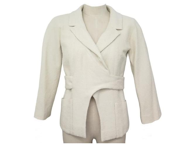 CHANEL lined-BREASTED JACKET S42899V31302 40 M IN TWEED WITH CC JACKET BROOCH Cream  ref.772460