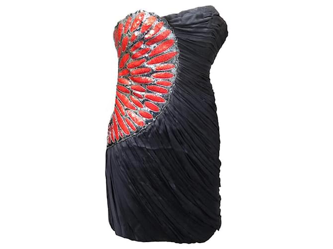 NEW BUSTIER DRESS BY DESIGNER JAY AHR S 36 SILK SEQUINS RED BLACK DRESS  ref.772471