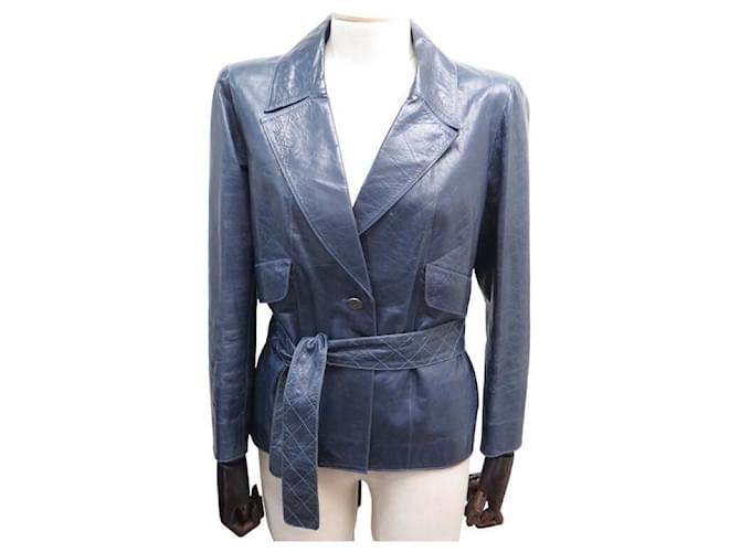 CHANEL KNOTTED JACKET IN NAVY BLUE LEATHER S28185W03726 LEATHER KNOTTED JACKET  ref.772511