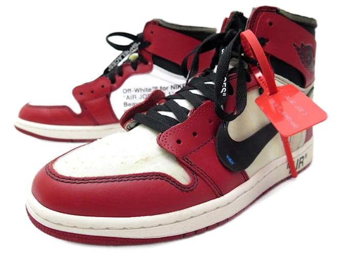 BASKETS NIKE X OFF WHITE AIR JORDAN 1 RETRO CHICAGO THE TEN 43 SNEAKERS AA3834 Cuir Rouge  ref.772536
