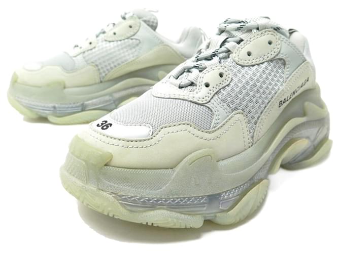 CHAUSSURES BALENCIAGA 544351 TRIPLE S 36 BASKETS EN TOILE GRISE GREY SHOES ref.772537 Joli Closet