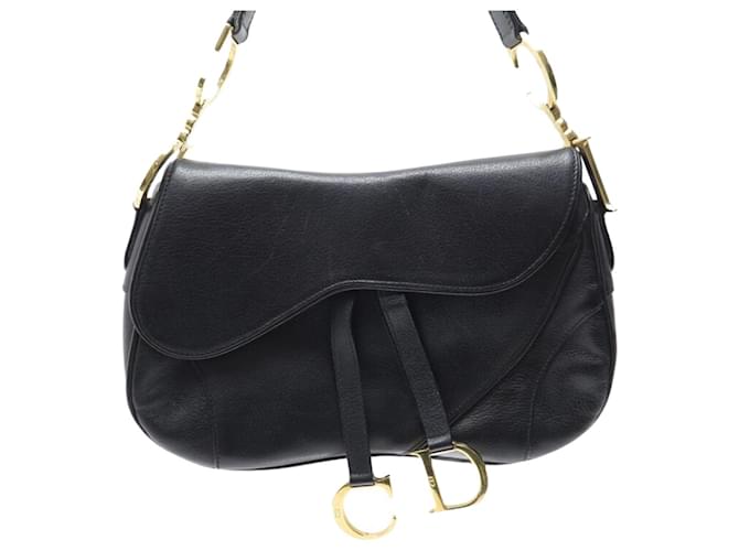 CHRISTIAN DIOR lined SADDLE HAND BAG IN BLACK GRAINED LEATHER HAND BAG PURSE  ref.772544