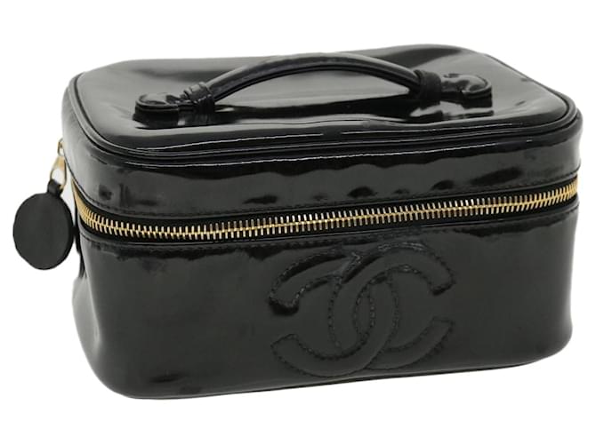 CHANEL Vanity Cosmetic Pouch Patent Leather Black CC Auth 34322  ref.772957