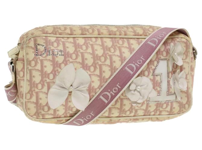 Christian Dior Trotter Canvas Flower Shoulder Bag Pink Auth rd4249  ref.772970