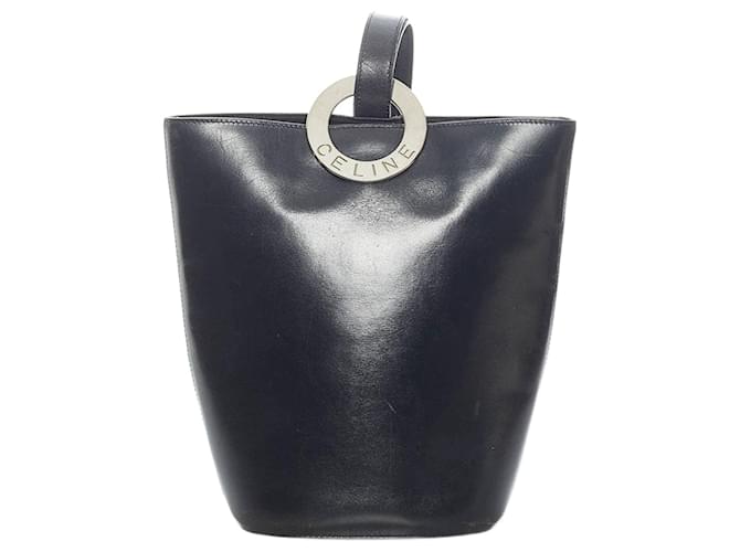 Céline Celine Circle Logo Leather Bucket Bag Black Pony-style calfskin  ref.773222