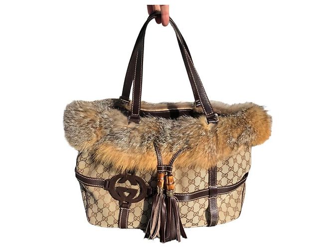 Bolsa Gucci Reins marrom de couro e pele sintética Bege Castanho escuro