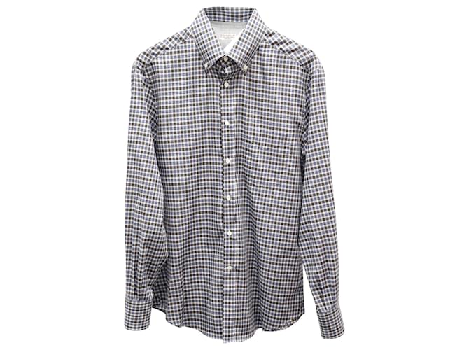 Brunello Cucinelli Camisa xadrez de manga comprida em algodão multicolorido  ref.773276
