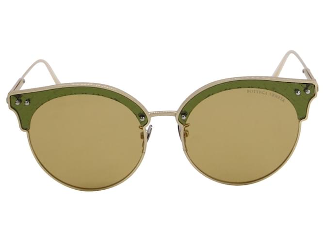 Bottega Veneta B.V0210s Halbrand-Sonnenbrille aus grünem und goldenem Metall  ref.773281