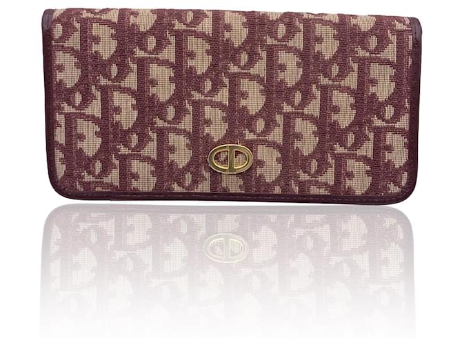 Christian Dior Porte-monnaie à deux volets avec logo Trotter rouge vintage Toile  ref.773284