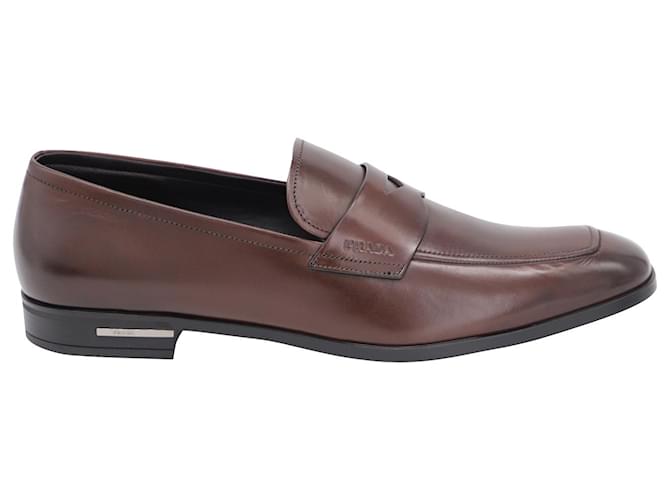 Prada Mocassins Penny pour Homme en Cuir Marron  ref.773298