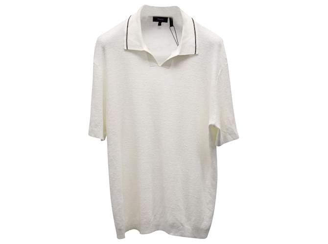 Theory Birke Polo Shirt in White Knit Linen  ref.773327