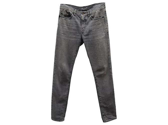 Jeans skinny Saint Laurent in denim di cotone grigio  ref.773332