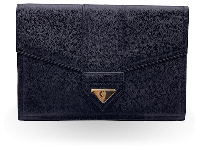 Yves Saint Laurent Bolso de embrague de cuero negro vintage  ref.773344
